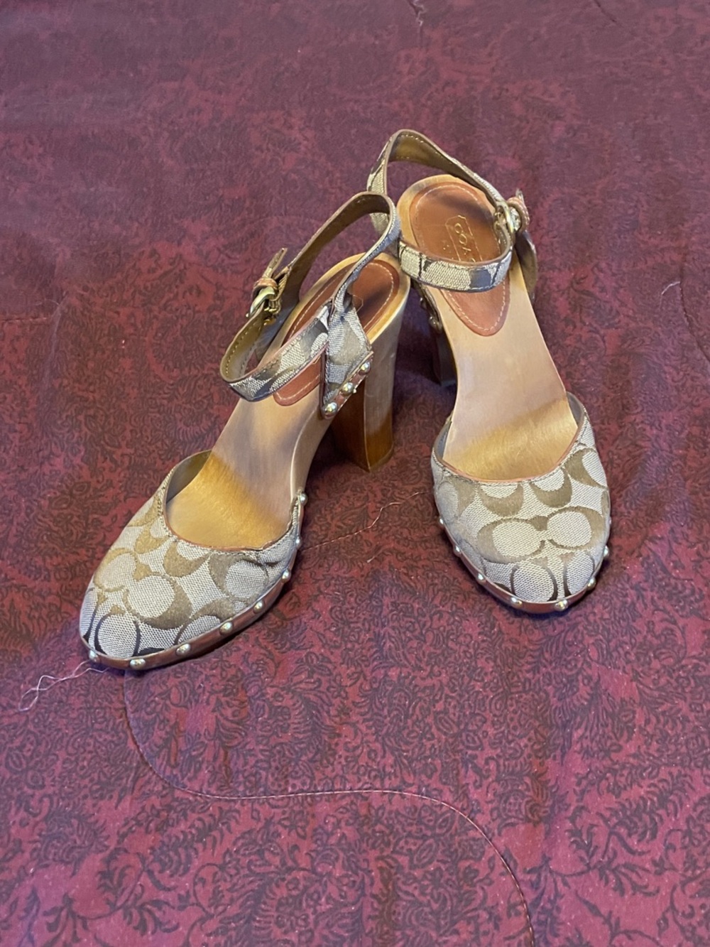 Coach Khaki and Chalk Signature Block-Heel Ankle-Strap Sandals